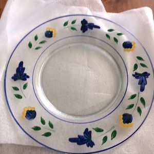 Clear blue leaves and yellow flowers platter